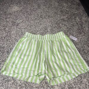 Old Navy High Waisted Linen Blend Pull On Shorts Green Stripe Women’s Small NWT